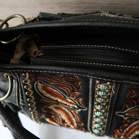 Montana West R Heavy Duty Hand Shoulder Bag Purse Bird Feather Detail 8 Pockets - Picture 8 of 16